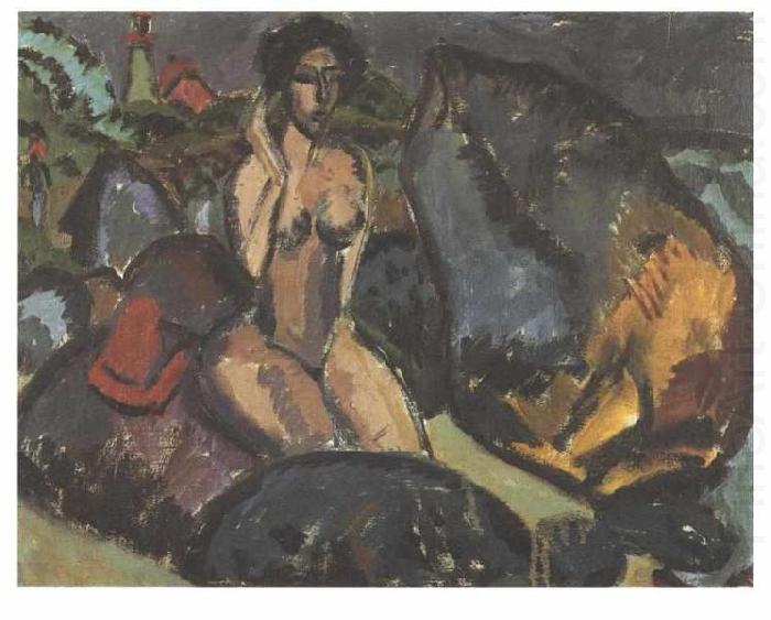 Ernst Ludwig Kirchner Bathing woman between rocks china oil painting image